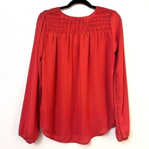 Roly Poly Womens Blouse Pullover Top Long Sleeve Pleated V-Neck Burnt Orange Med - Picture 5 of 6